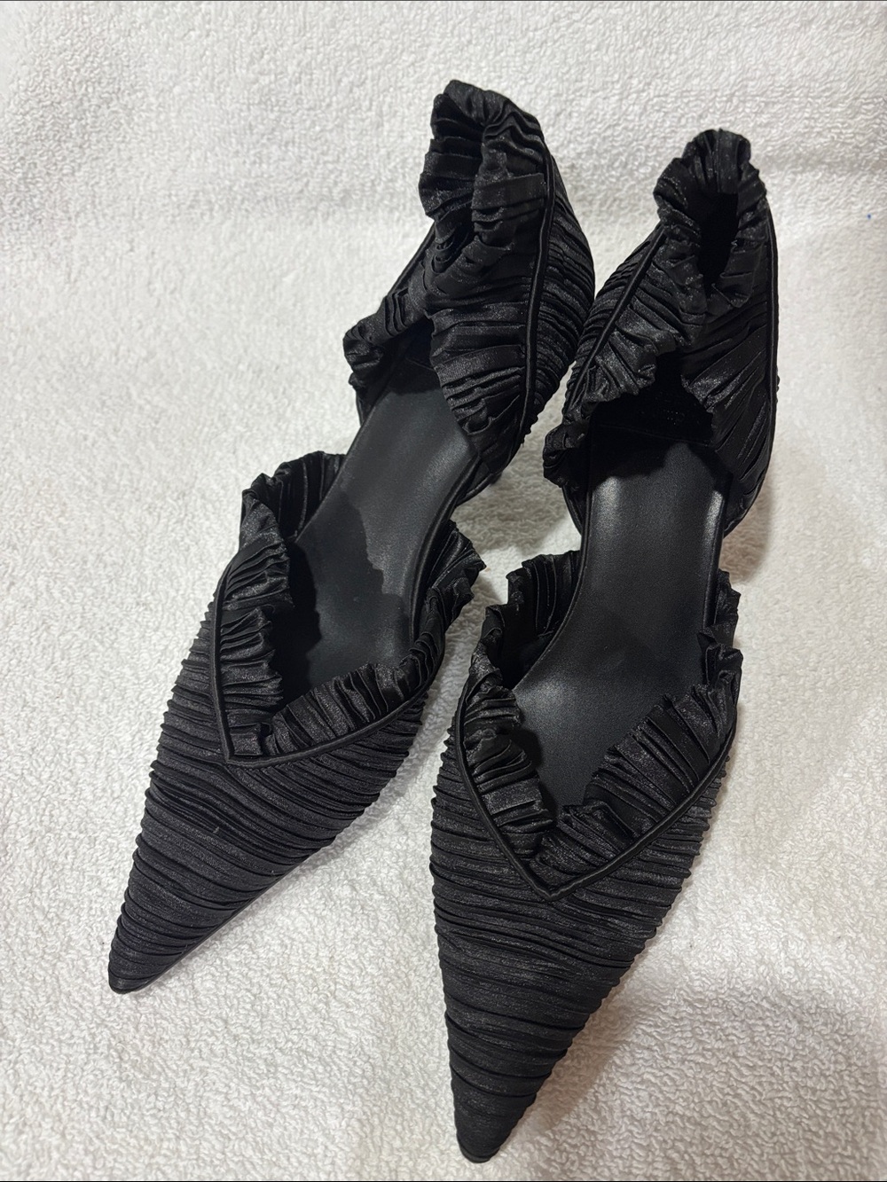 NWOT. Never worn.  Jeffery Campbell Black Ruched Pointed-Toe Heel